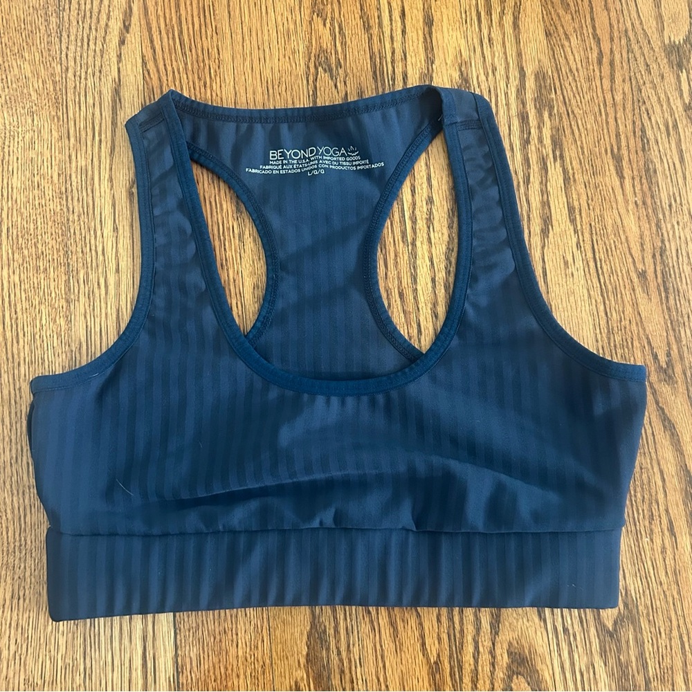 Beyond Yoga Deep Blue Striped Sports Bra